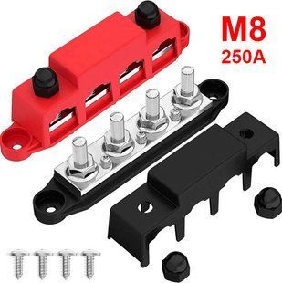 Розподільний блок Bus Bar 250A 12-48V DC &mdash; 4 шпильки M8, комплект 2 шт. (червоний + чорний) BUSBAR-M8 фото