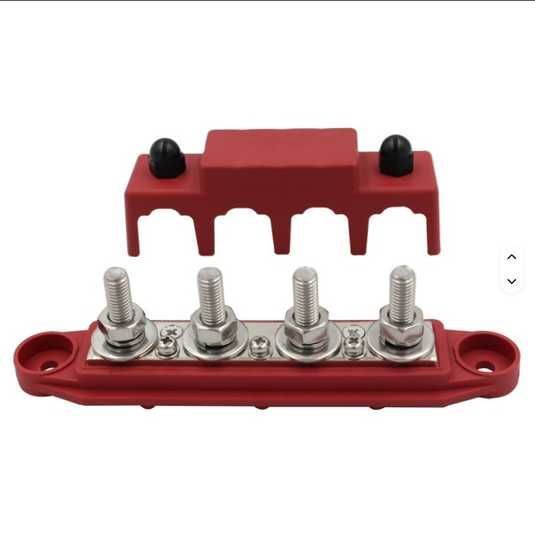 Bloc De Distribution DC 12-48V 250A – Busbar Rouge Avec 4 Bornes M8 Et Couvercle, Pour Voiture/bateau/camion