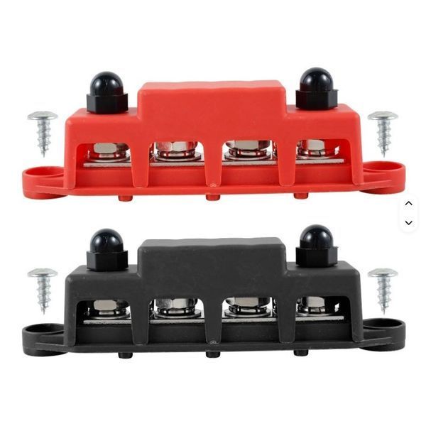 Розподільний блок Bus Bar 250A 12-48V DC &mdash; 4 шпильки M8, комплект 2 шт. (червоний + чорний) BUSBAR-M8 фото