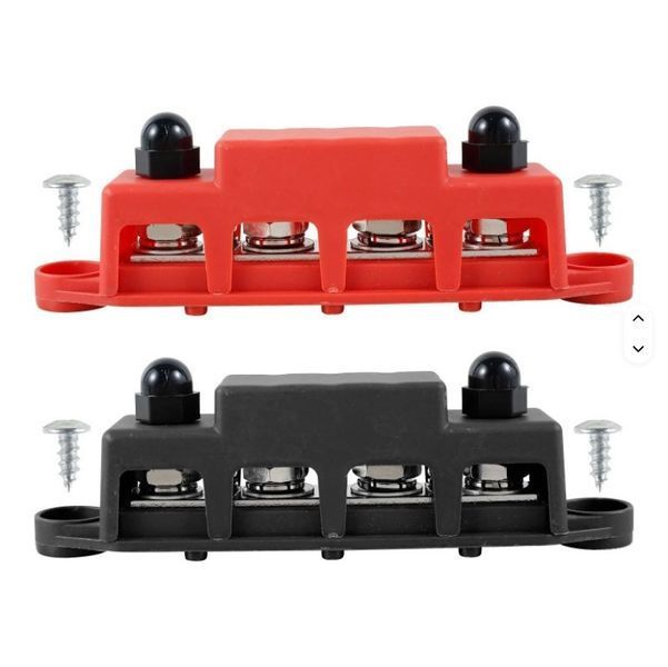Розподільний блок Bus Bar 300A 12-48V DC &mdash; 4 шпильки M10, комплект 2 шт. (червоний + чорний) BUSBAR-M10 фото