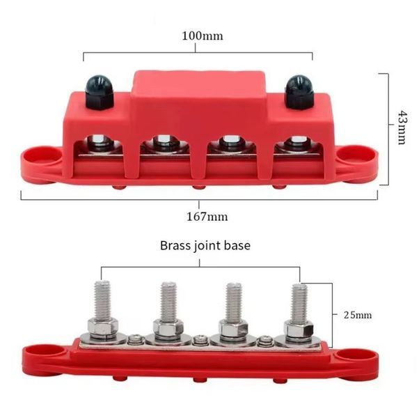 Розподільний блок Bus Bar 300A 12-48V DC &mdash; 4 шпильки M10, комплект 2 шт. (червоний + чорний) BUSBAR-M10 фото