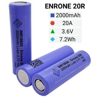 Акумулятор INR 18650 Enrone 20R 2000mAh Li-Ion, 10C (20A), високотоковий промисловий Enrone-20R-1MA3 фото